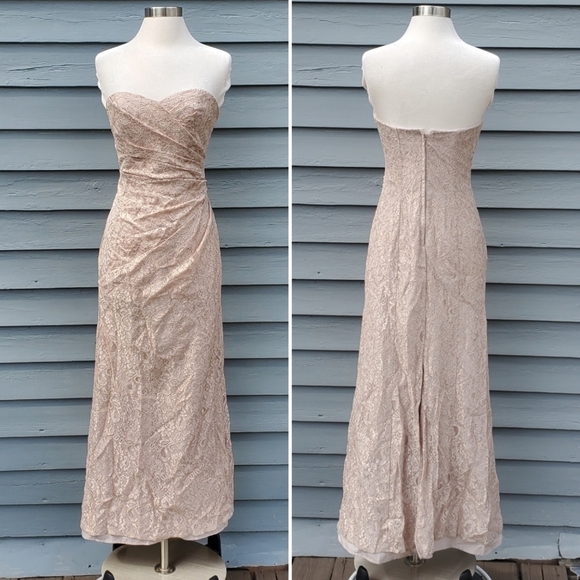 David's Bridal Long Strapless Lace Dress With Sweetheart Neckline Style W10329 - Picture 2 of 10